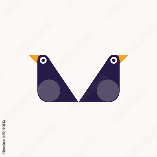 Minimalist Geometric Two Birds Vector Illustration

