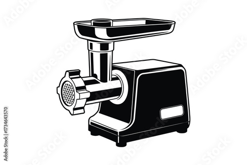 Black and white illustration of a meat grinder