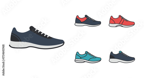 Colorful athletic shoes in varying designs and shades are displayed