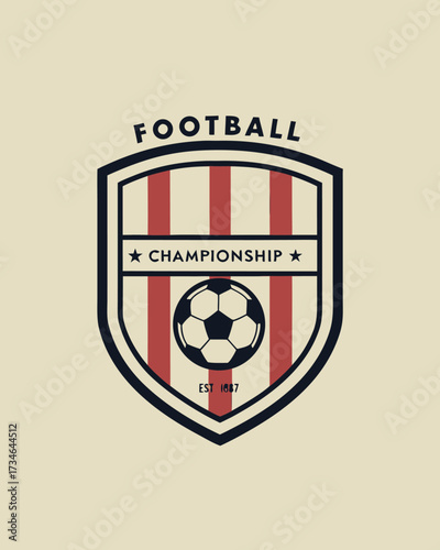 Football championship crest emblem with soccer ball and est 1887 text vector