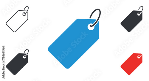 Various colored and outlined price tags displayed on a white background
