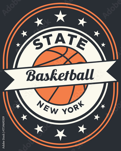 New York State Basketball emblem with orange basketball and white stars sport logo vector