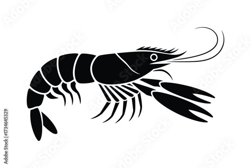 Stylized black silhouette of a shrimp or prawn