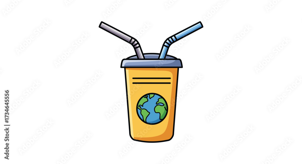 Fototapeta premium A cartoon illustration of a drink with straws and earth graphic
