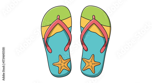 Colorful summer flip flops with starfish designs a cheerful beach vibe