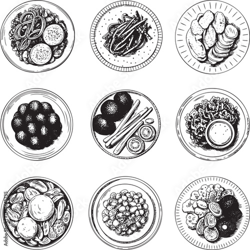 Hand-Drawn Traditional Korean Dishes