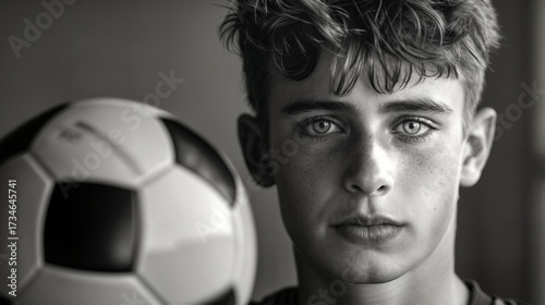 a young man with a soccer ball