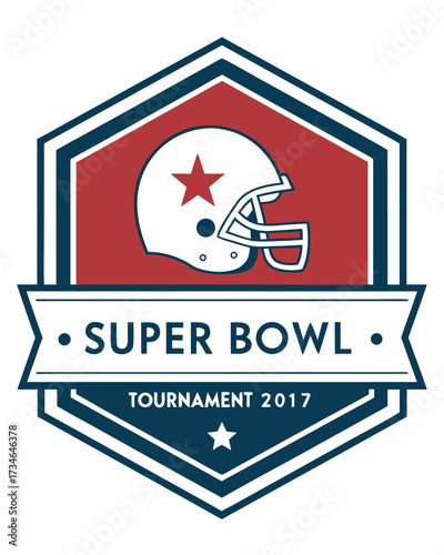 White football helmet with red star and text Super Bowl Tournament 2017 American football sport emblem