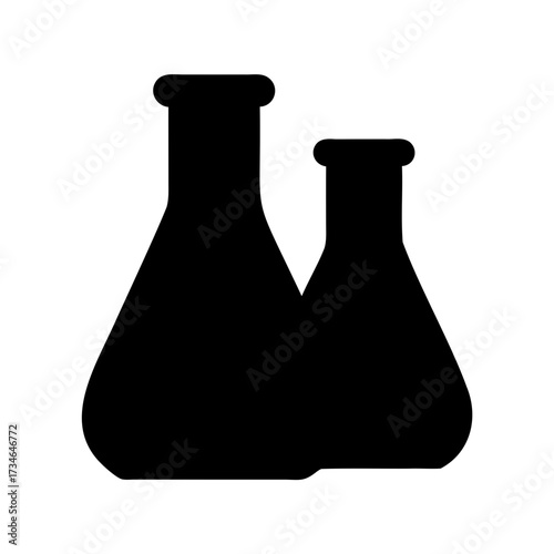 Two laboratory flasks of different sizes, used for chemistry experiments, in black
