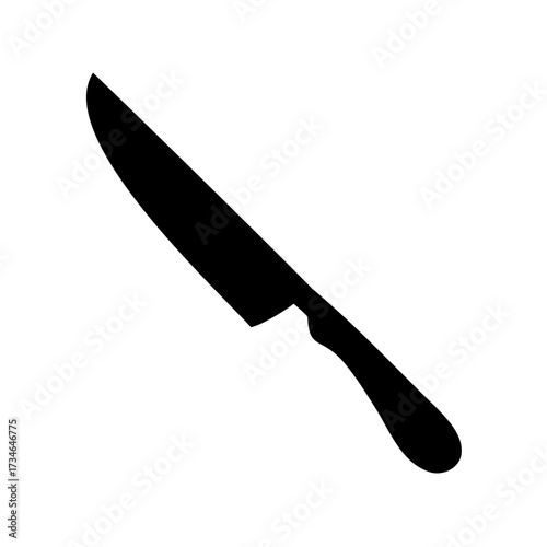 Silhouette of a curved chef's knife on a white background design
