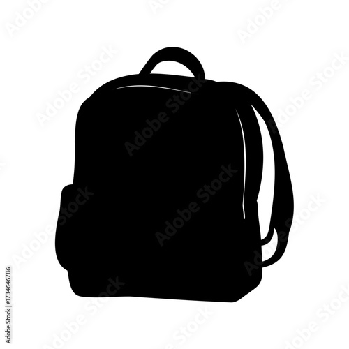 Silhouette of a black backpack with shoulder straps, isolated on white