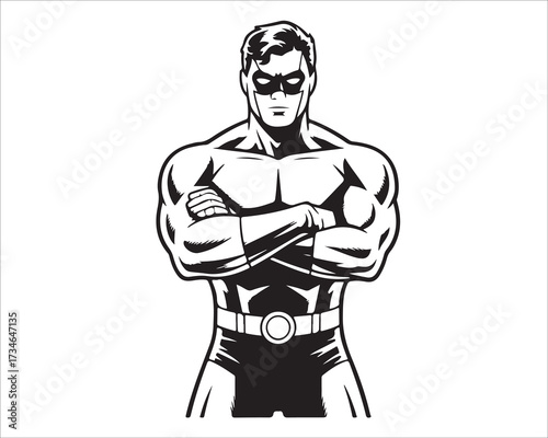 Superhero silhouette vector illustration in black and white comic style