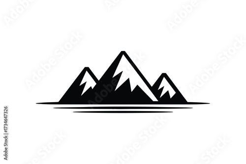 Simple black and white mountain range silhouette icon