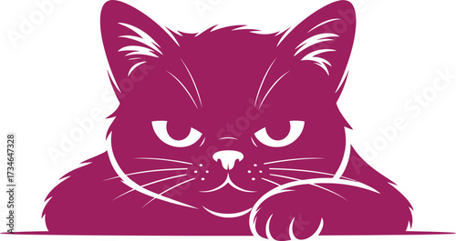 Vector art of grumpy purple cat peeking over a surface