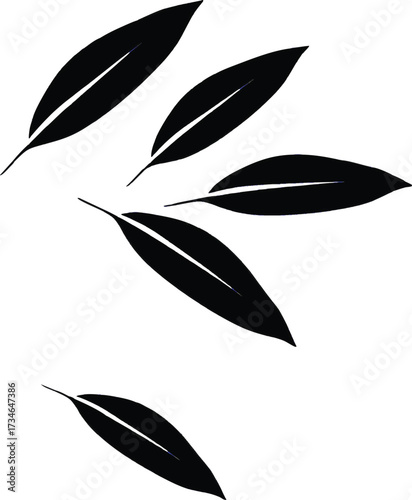 Five black abstract leaf shapes Keywords: leaves, abstract, black, shapes, nature, foliage