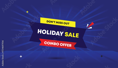 holiday sale combo offer editable web banner vector art template design badge icon label dark blue yellow red gradient shapes blue light sunshine business abstract background dont miss out creative pr
