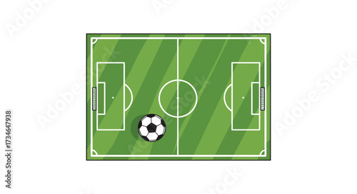 Aerial view of a green soccer field with a single ball