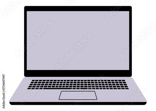 Clean flat laptop illustration with keyboard, trackpad, and blank display, ideal for UI, web design, app mockups, tech blog graphics, presentations, and infographics.