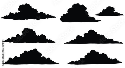 Silhouette collection of fluffy clouds in various shapes and arrangements
