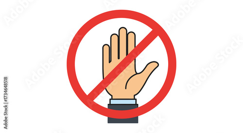 A red prohibition sign featuring a hand in a stop gesture