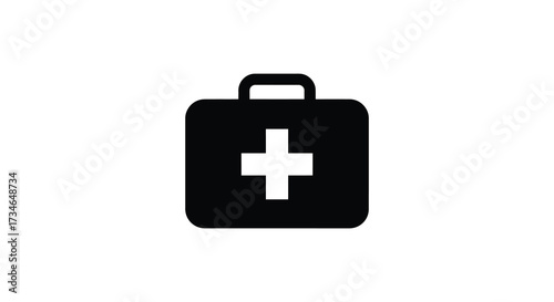 Simple black and white icon depicting a medical first aid kit