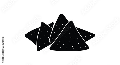 Simple black and white illustration of a pile of tortilla chips