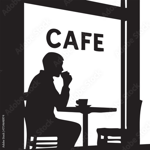 Silhouette of a person sitting at a café window