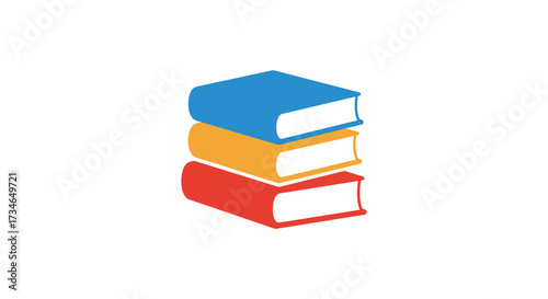 A stack of three colorful books red orange and blue isolated