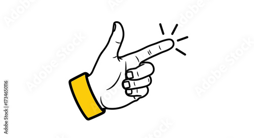 Vibrant vector illustration of a hand pointing with a glowing fingertip, embodying the core concept of selection, a decisive click, or interactive command in digital environments