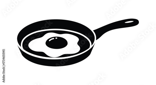 Black and white illustration of a frying pan with a fried egg inside