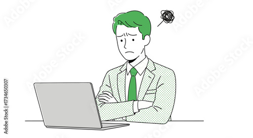 Frustrated Businessman Grappling with Complex Digital Challenges on Laptop, Experiencing Stress and Confusion in a Professional Work Environment