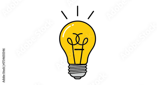 Bright incandescent light bulb glowing with radiating lines, symbolizing a brilliant new idea, innovative solution, or a flash of inspiration and creative thought on a clean white background