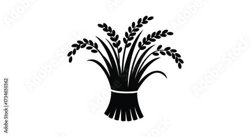 A simple black and white illustration of bundled wheat or grain stalks
