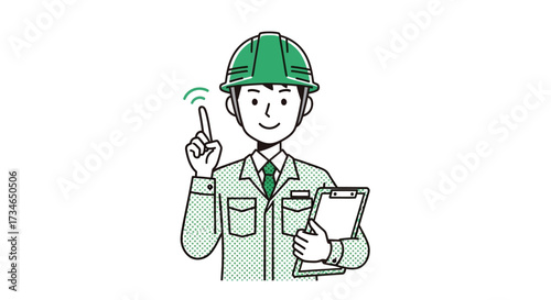 Industrial professional in hard hat presenting a new concept or safety instruction, holding a clipboard with a confident and engaging upward pointing gesture, perfect for business and engineering