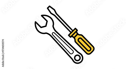 Essential hand tools for practical repair and maintenance tasks, featuring a versatile wrench and a reliable screwdriver, symbolizing construction and problem-solving utility