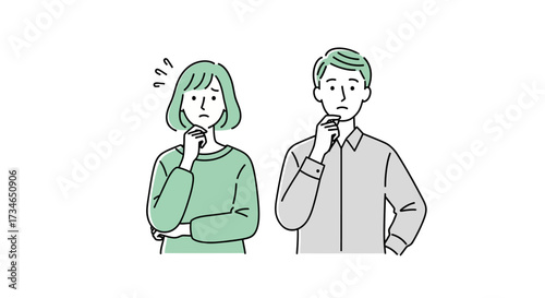 A man and woman express deep thought and uncertainty, pondering solutions or navigating a complex decision with expressions of doubt and contemplation, symbolizing problem-solving or deep reflection