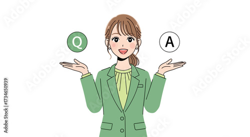 Professional businesswoman presenting clear question and answer options, symbolizing efficient problem-solving and effective communication strategies for achieving understanding