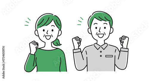 Joyful senior couple expressing enthusiasm and confidence with a powerful fist pump gesture, symbolizing success, well-being, and an active, positive lifestyle