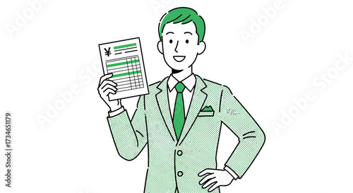 Confident businessman presenting an important financial document, symbolizing successful reporting, agreement, or a positive business outcome with clear communication