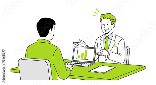 Dynamic business consultation with professionals analyzing growth data on a laptop, discussing strategic insights and future development plans for corporate success