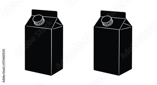 Two black and white cartons of milk or juice side by side