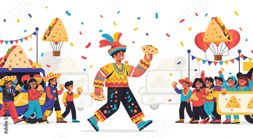 Festive Cinco de Mayo Parade with Taco Floats and a Joyful Celebration Theme