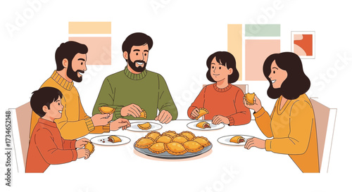 Happy family enjoys a traditional meal together filled with delicious empanadas sharing precious