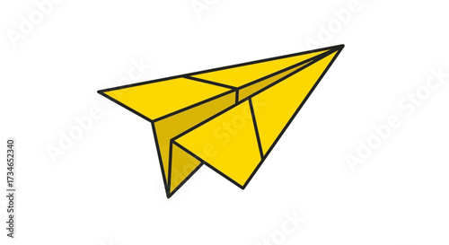Vibrant yellow paper airplane graphic representing communication, freedom, and new ideas, ideal for conveying messages, travel, or innovation concepts in a clean, modern design