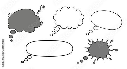 A diverse collection of hand-drawn vector thought and speech bubbles, perfect for conveying various communication concept words, ideas, and dialogue in graphic design projects