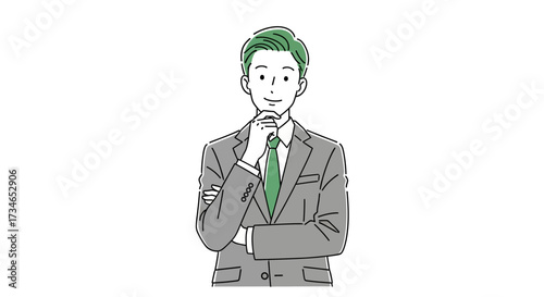 Vibrant illustration of a modern businessman deeply engaged in thought, contemplating innovative ideas and future strategies with a keen, professional focus