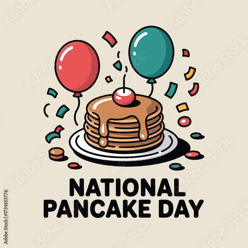 National Pancake Day Celebration with Balloons and Confetti