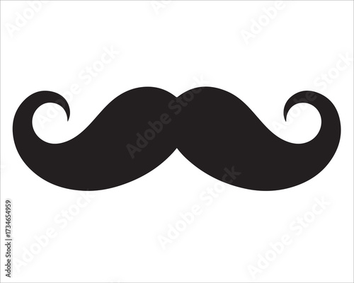 Mustache silhouette vector illustration, black and white facial hair symbol design, vintage retro style icon for barber shop, male grooming, Movember, hipster fashion, masculinity, and classic gentlem