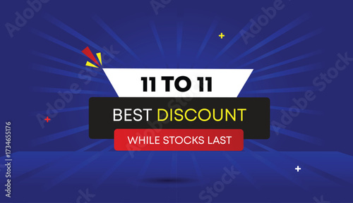 11 to 11 best discount stocks last editable web banner vector art template design badge icon label white black gray red gradient shapes blue dark light sun shine abstract business background