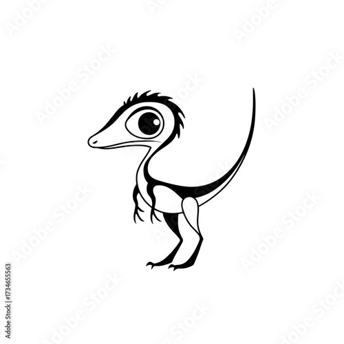Compsognathus. Compsognathus simple black and white line art vector logo